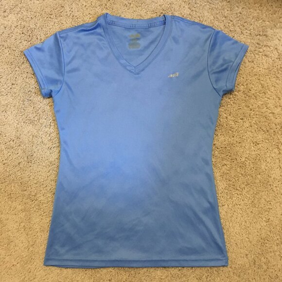 Retro Avia Slinky Sealish Sky Blue V-Neck Workout Tee - Picture 10 of 16